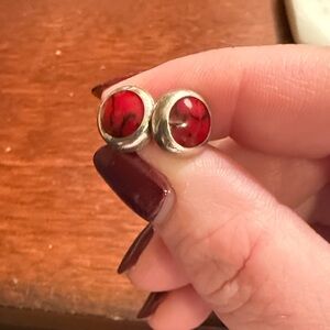 Chic Red and Silver Earrings
